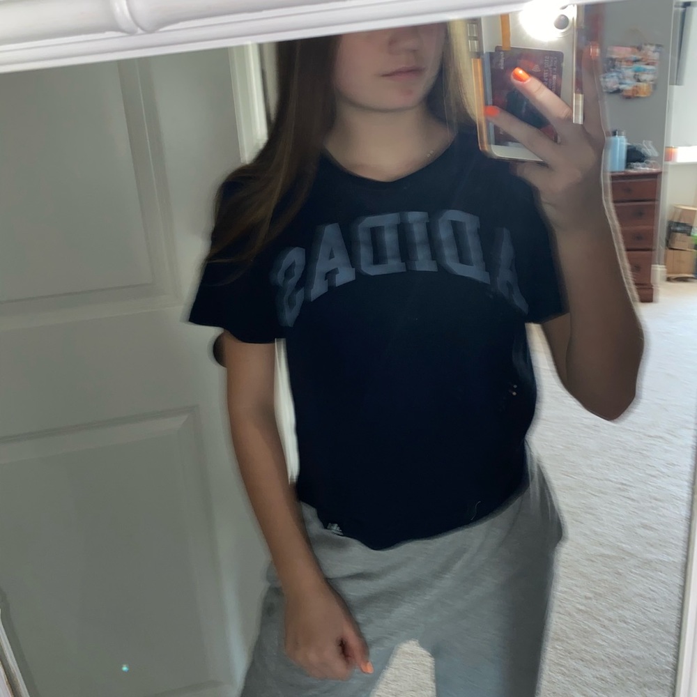 crapped navy blue adidas shirt
